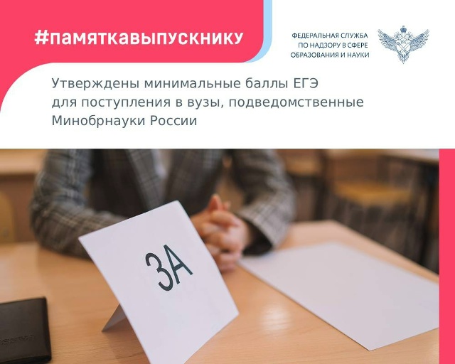 Утверждены минимальные баллы ЕГЭ для поступления в вузы, подведомственные Минобрнауки России, на следующий учебный год
